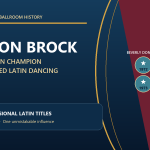 Typographic profile of ballroom dancer Vernon Brock, marking six United States Professional Latin titles with Beverly Donahue and Linda Dean